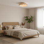 Pleated wave fabric ceiling light showing curved shade profile