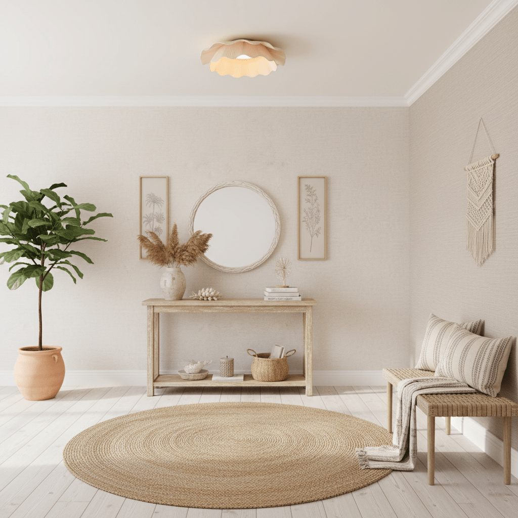 Pleated wave fabric ceiling light with brass edge detail
