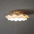 Pleated wave fabric ceiling light detail of pleated folds