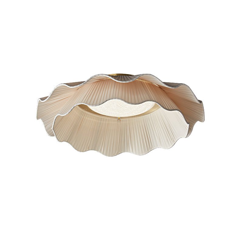 Pleated wave fabric ceiling light with warm brass trim