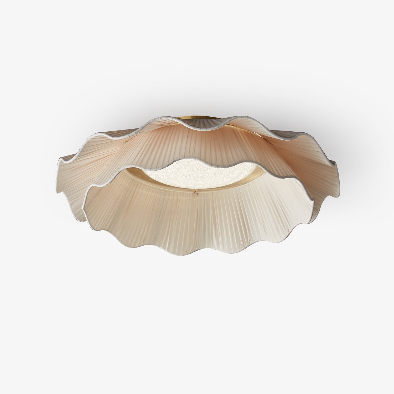 Pleated wave fabric ceiling light shown from below