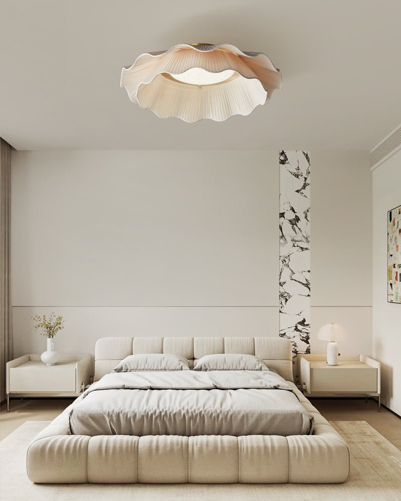 Pleated wave fabric ceiling light shown straight on