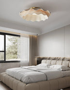 Pleated wave fabric ceiling light with beige folded shade