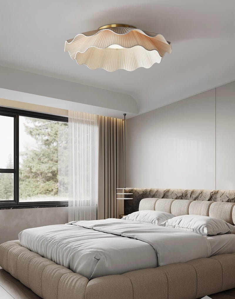 Pleated wave fabric ceiling light with beige folded shade