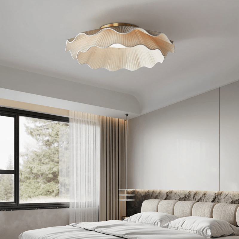 Pleated wave fabric ceiling light close detail of folds