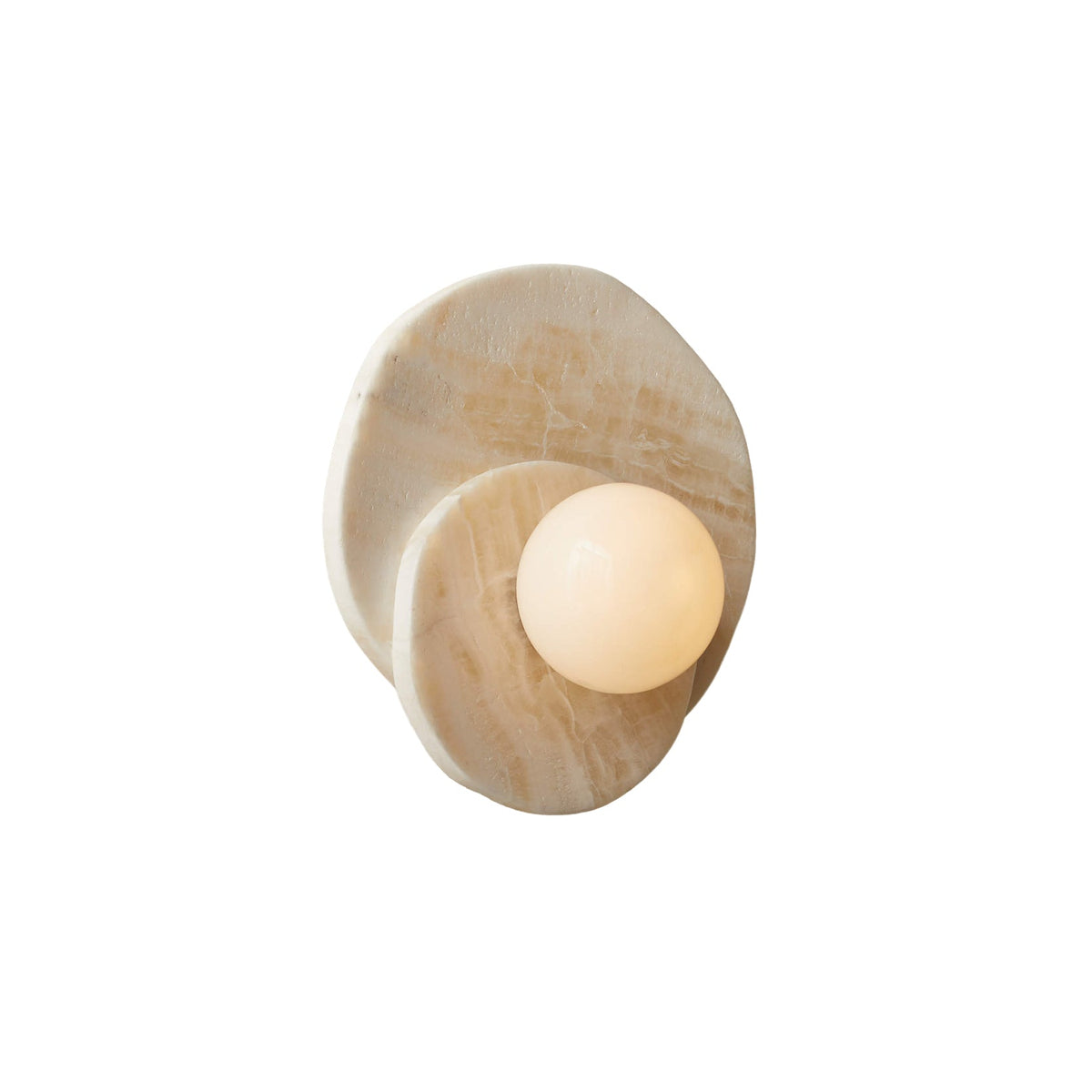 Also isolated on white, this alabaster Clérachic wall light is angled slightly to show the depth between its two discs.