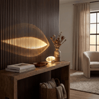 Clear crystal table lamp glowing with a soft warm light