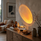 Oval crystal glass table lamp shown lit on neutral backdrop