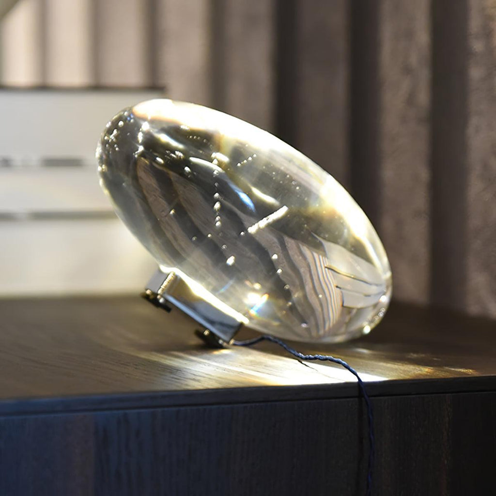 Bordlampe, Atman krystalklar glas oval, kromfod, integreret LED