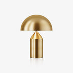 Sculptural metal table lamp with geometric form close up