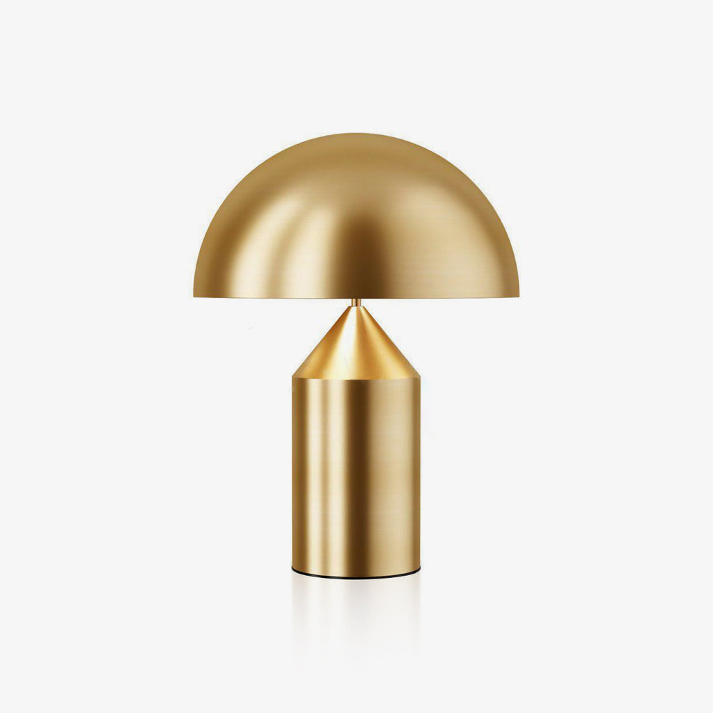 Sculptural metal table lamp with smooth rounded shade