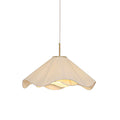 Studio side view of this beige Clérachic pendant light, its scalloped fabric edges shown in full profile.