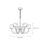Clérachic dimension drawing for the alabaster globe chandelier showing 70 cm / 27.6 in width and 55 cm / 21.7 in height