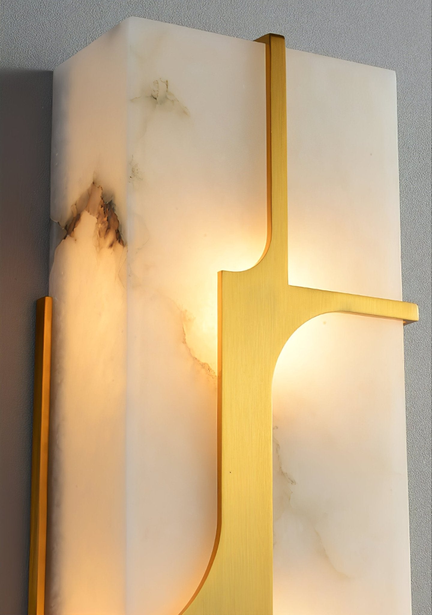 Angled close-up showing the thickness of the alabaster block and its veining lit from within