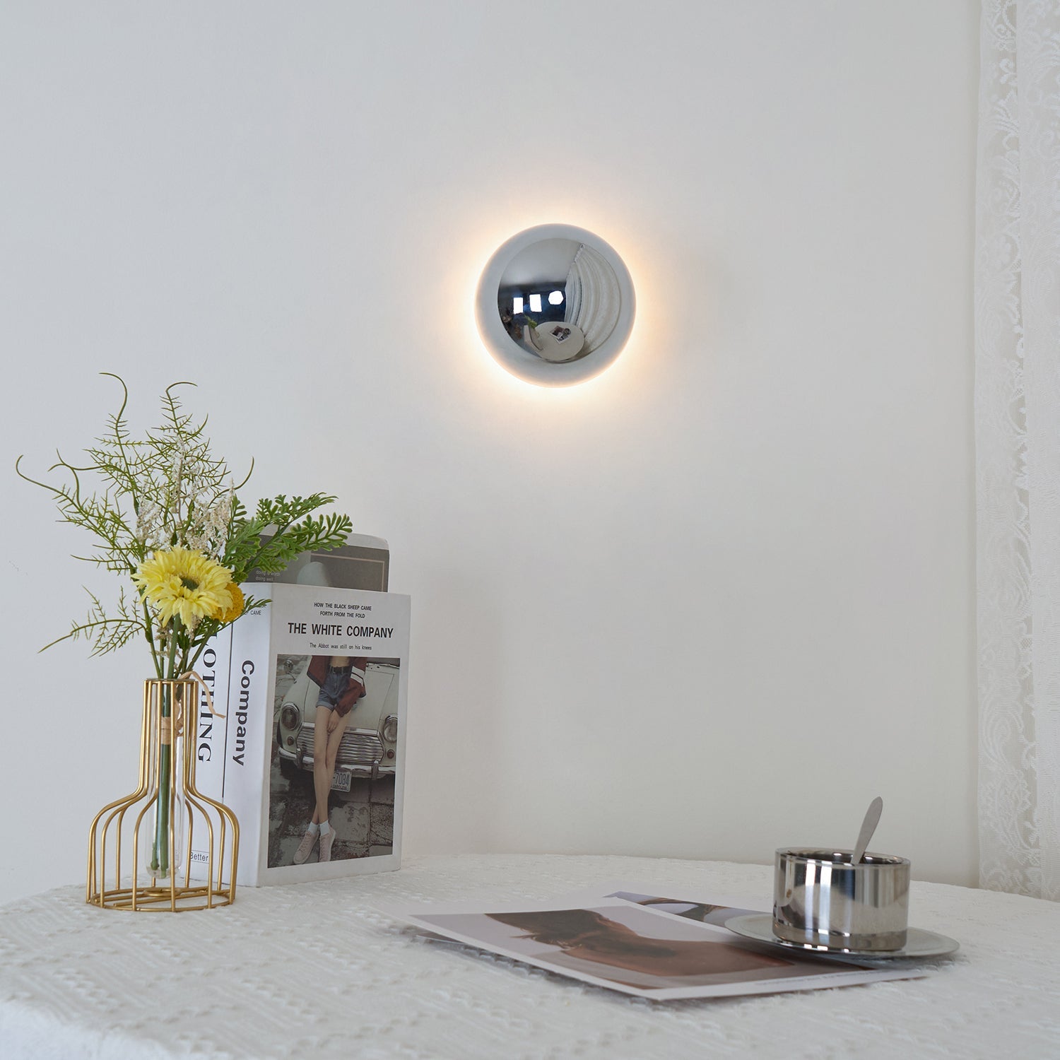 Aurum Sphere Væglampe, Spejlpoleret Metal, Integreret LED