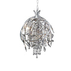 The round cage pendant in silver, its branches wrapping a core of clear grey beads.