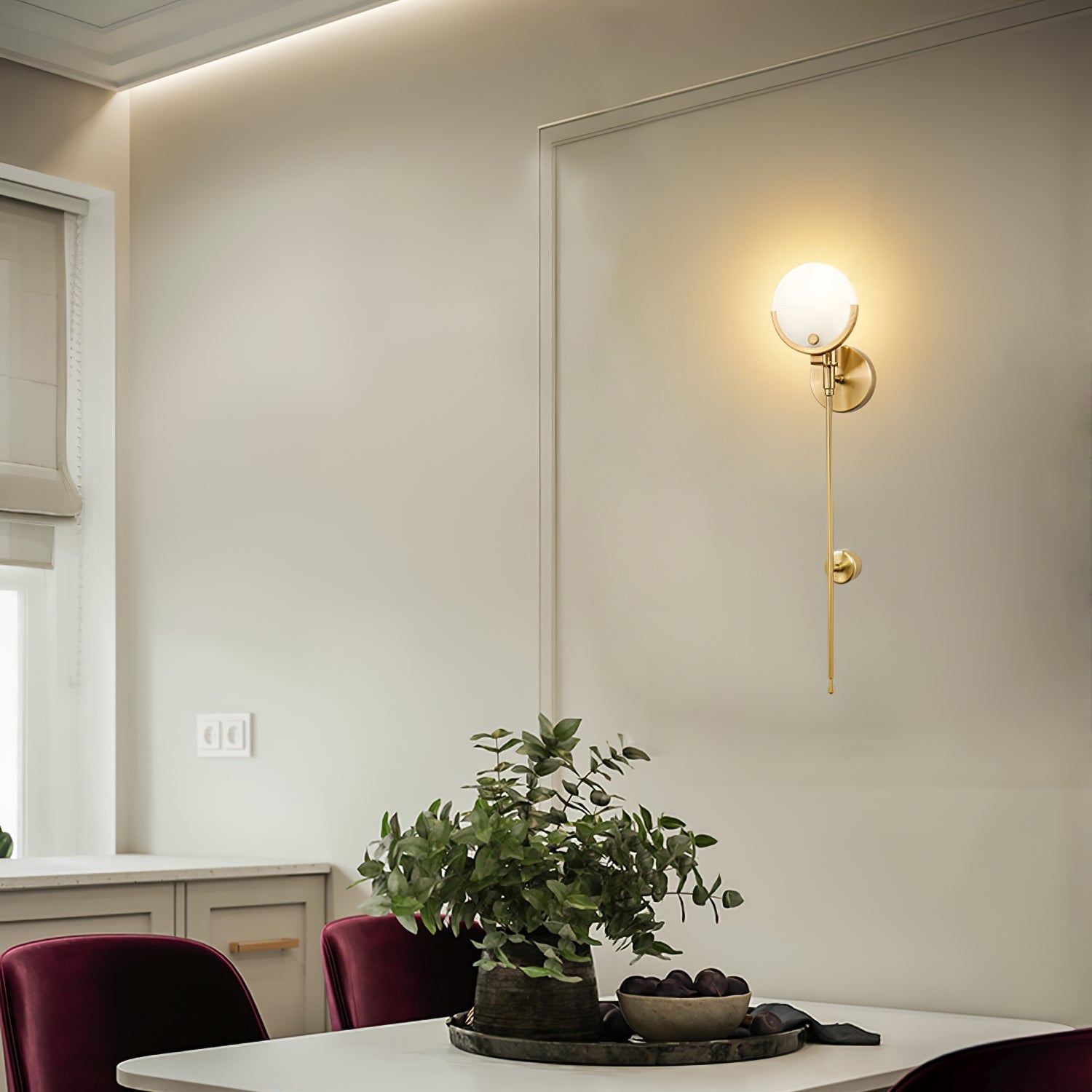 Kristy Alabaster Wall Sconce, Brass Frame, Two Heights, E14