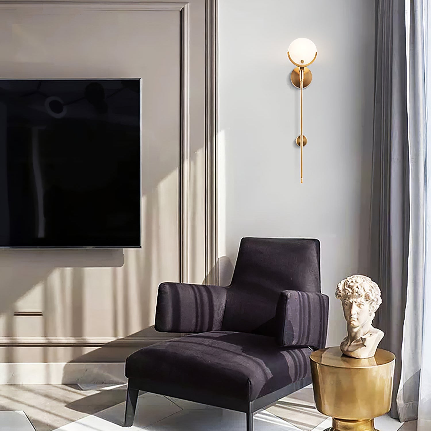 Kristy Alabaster Wall Sconce, Brass Frame, Two Heights, E14
