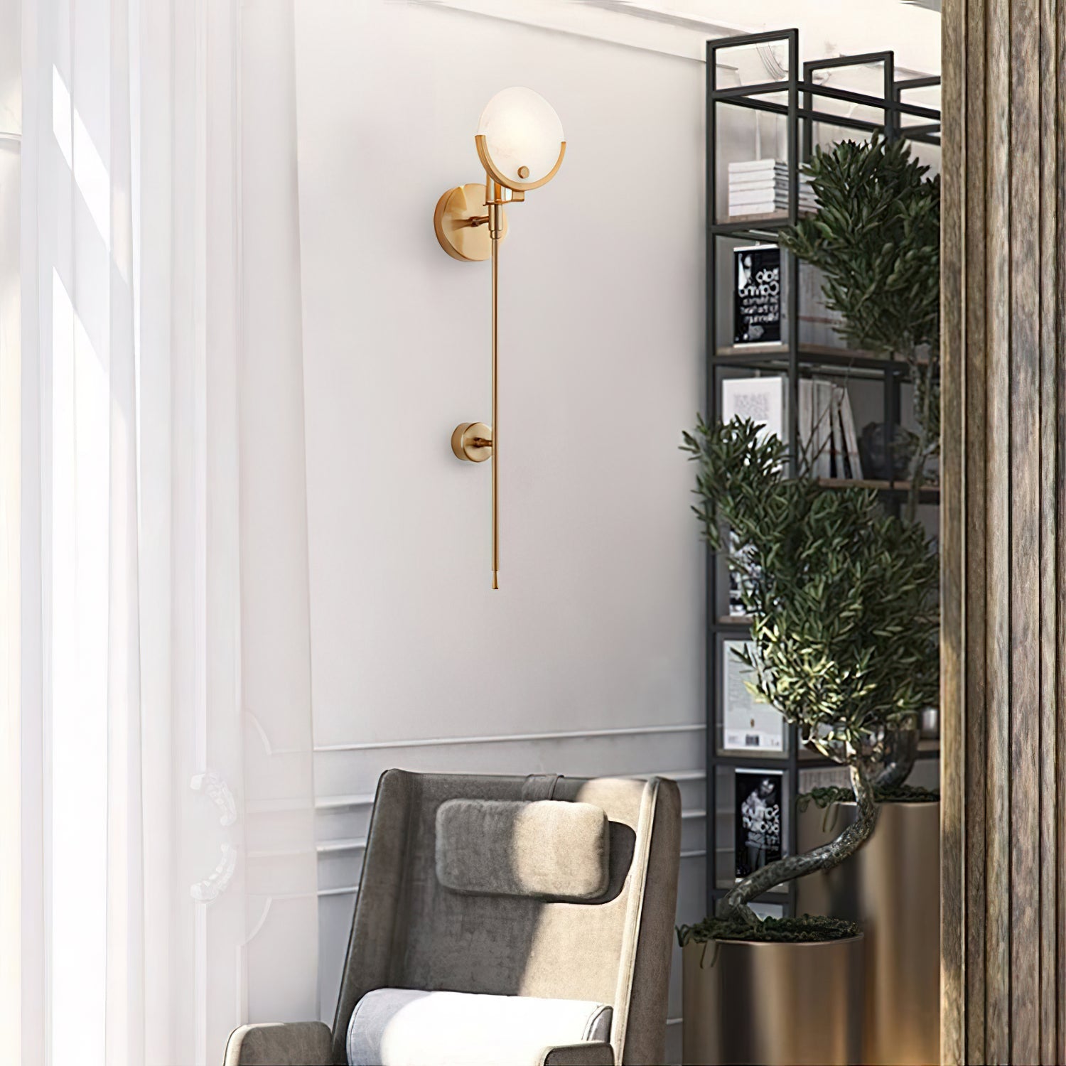 Kristy Alabaster Wall Sconce, Brass Frame, Two Heights, E14
