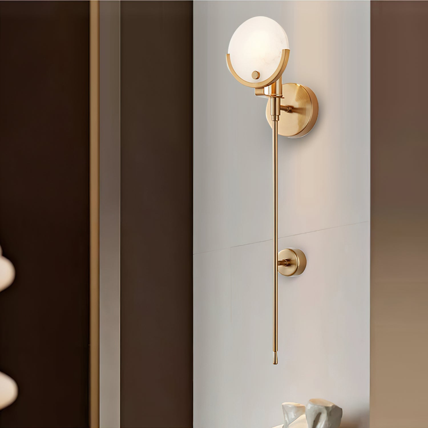 Kristy Alabaster Wall Sconce, Brass Frame, Two Heights, E14