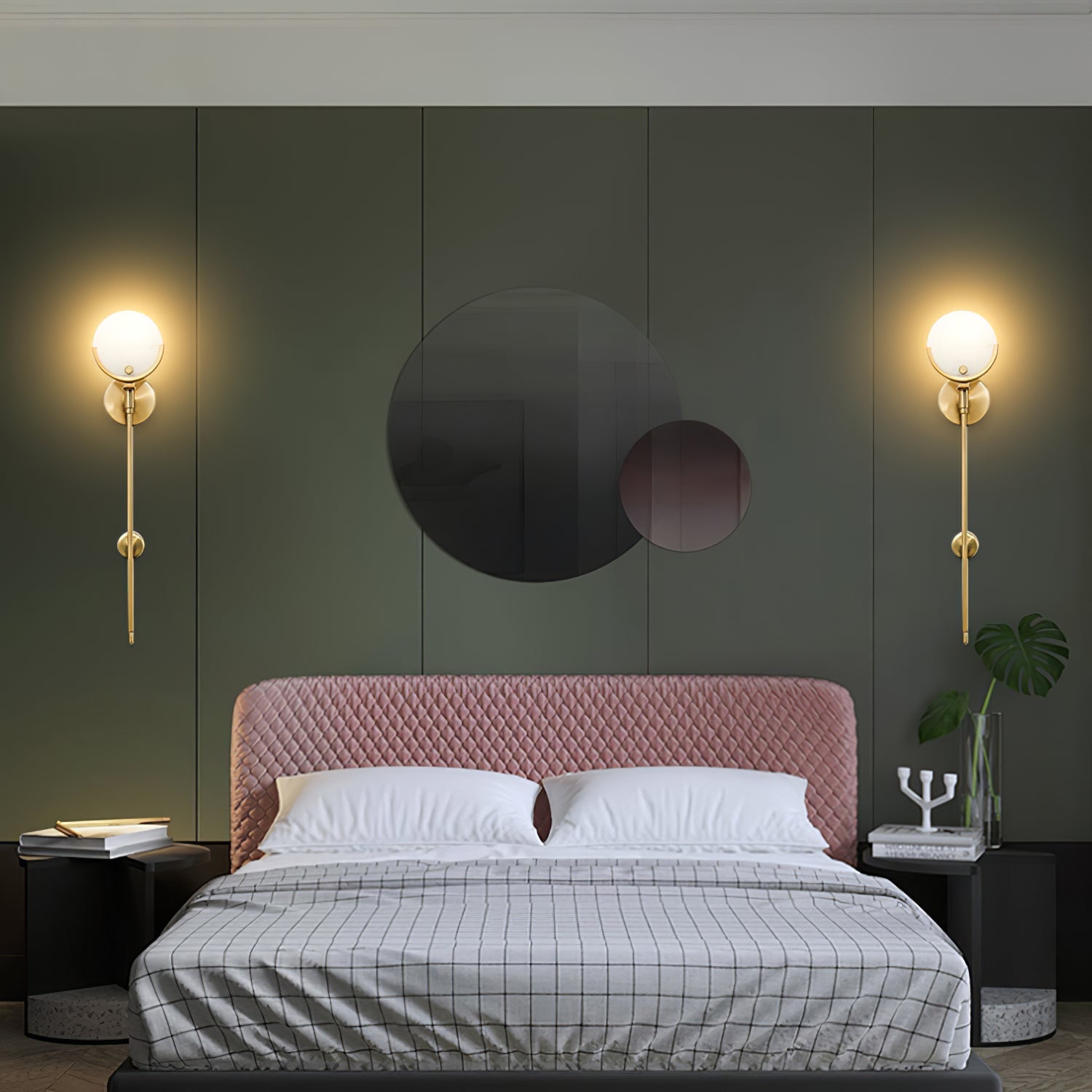 Kristy Alabaster Wall Sconce, Brass Frame, Two Heights, E14