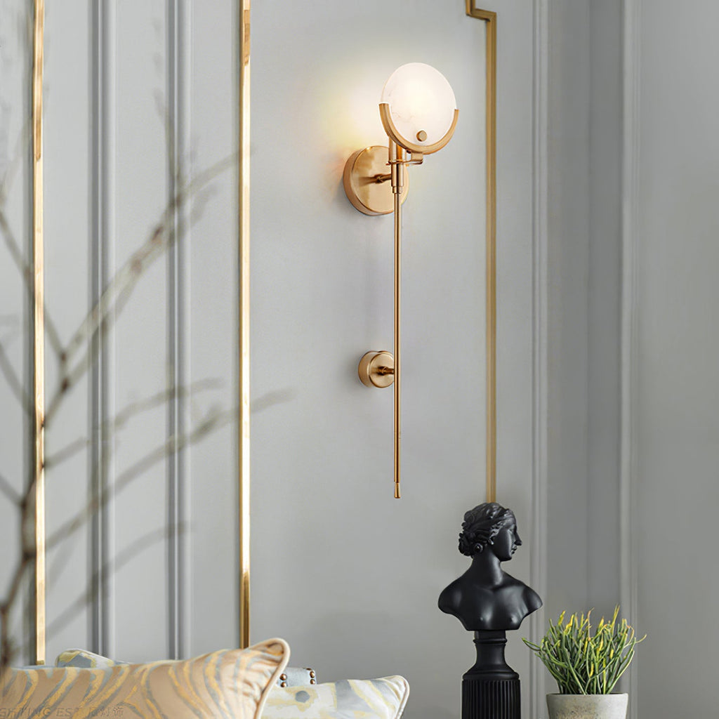 Kristy Alabaster Wall Sconce, Brass Frame, Two Heights, E14