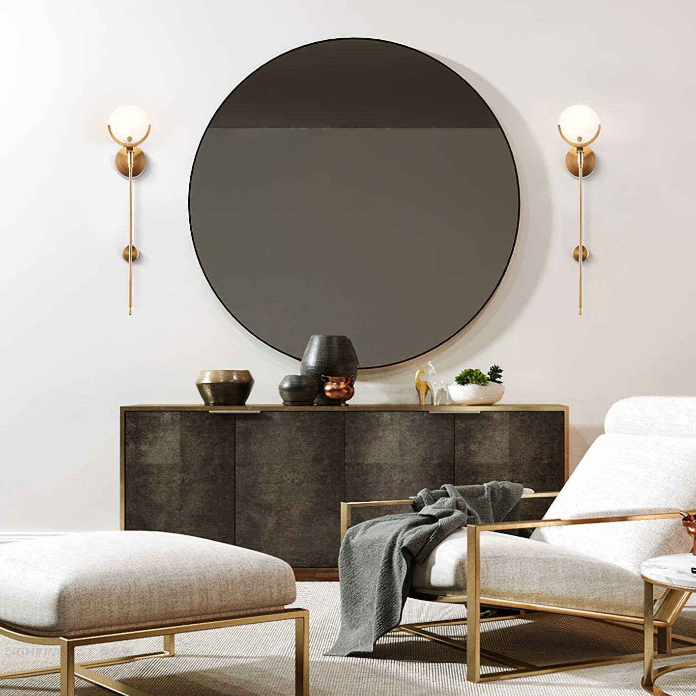 Kristy Alabaster Wall Sconce, Brass Frame, Two Heights, E14