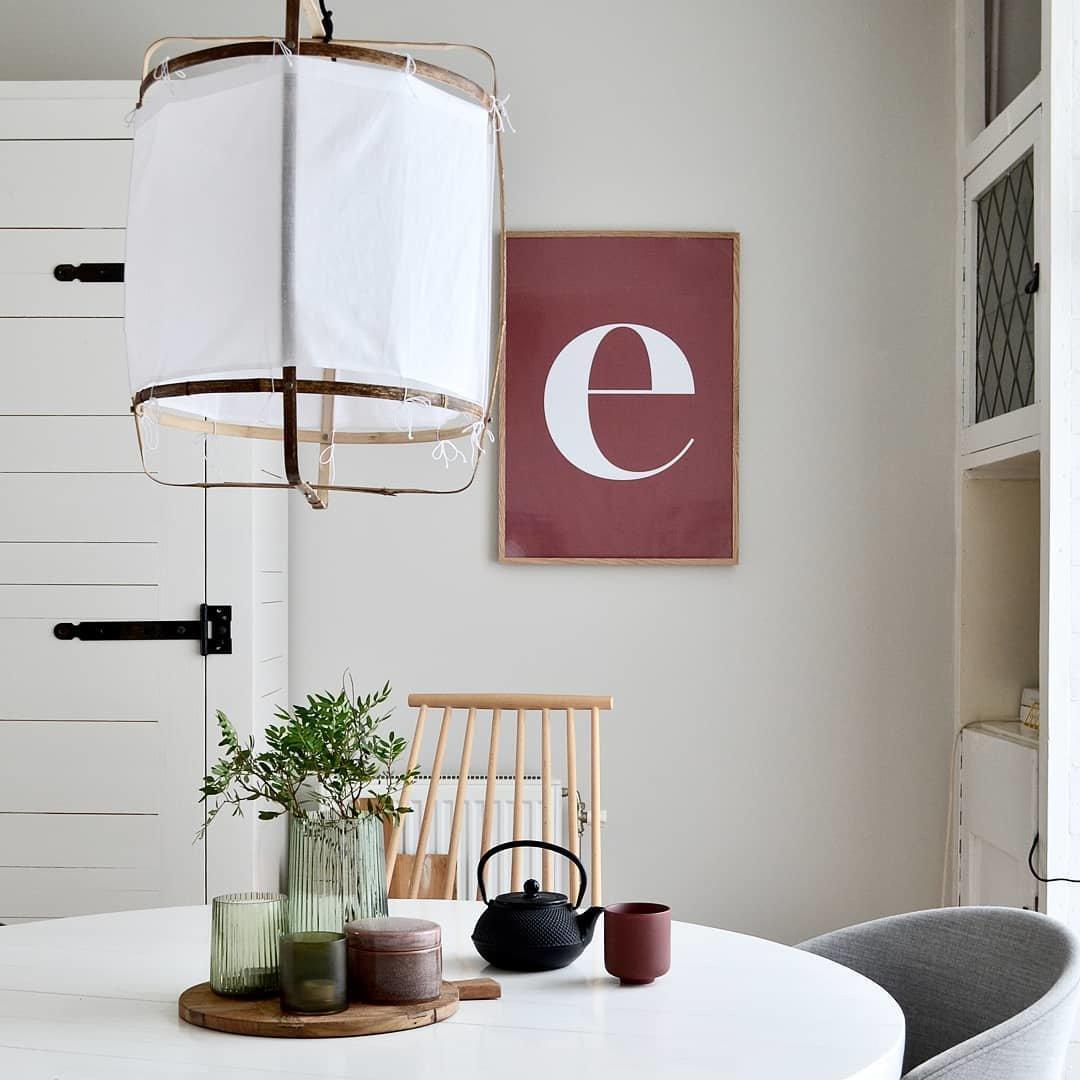 Bamboo pendant light with linen fabric shade close up