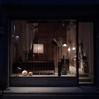Natural bamboo pendant light with linen shade and warm light