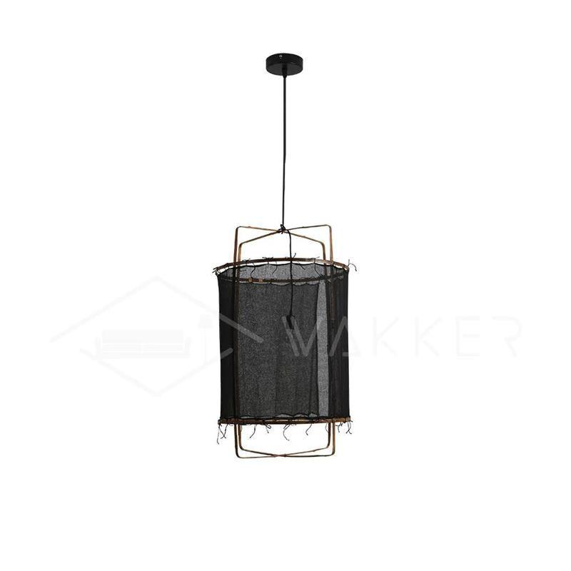 Bamboo pendant light with woven texture and warm glow