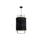 Bamboo and linen pendant light hanging in a living space