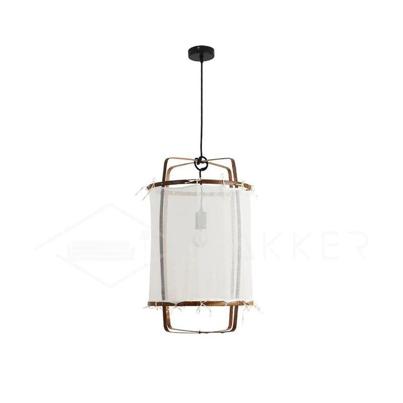 Natural bamboo pendant light casting soft amber light