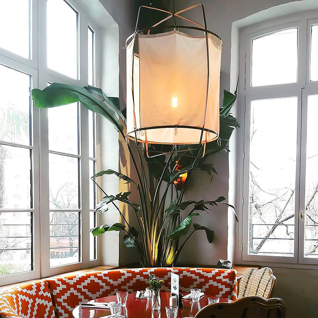 Bamboo pendant light casting warm ambient light indoors