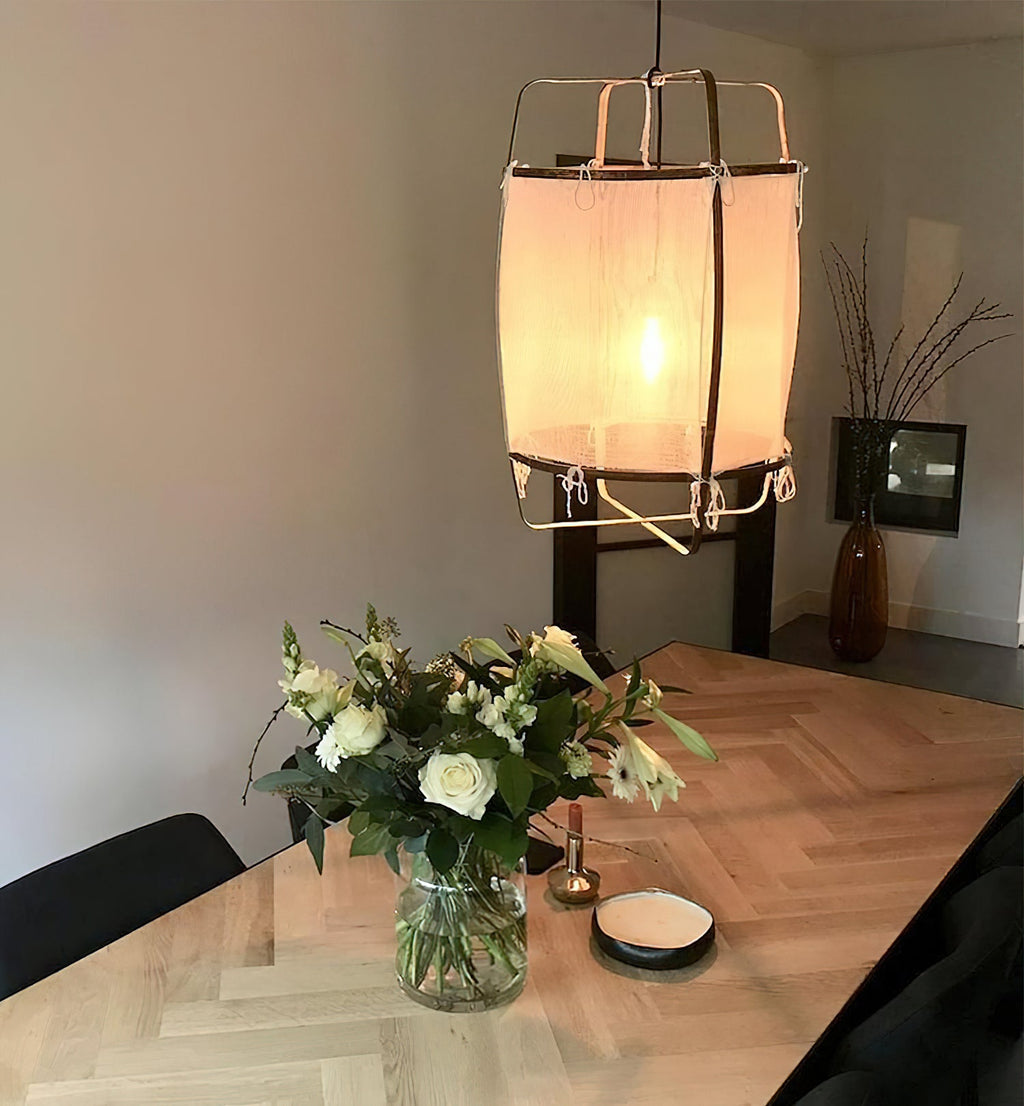 Ay pendellampe, naturlig bambus, lampeskærm i linnedstof, E27