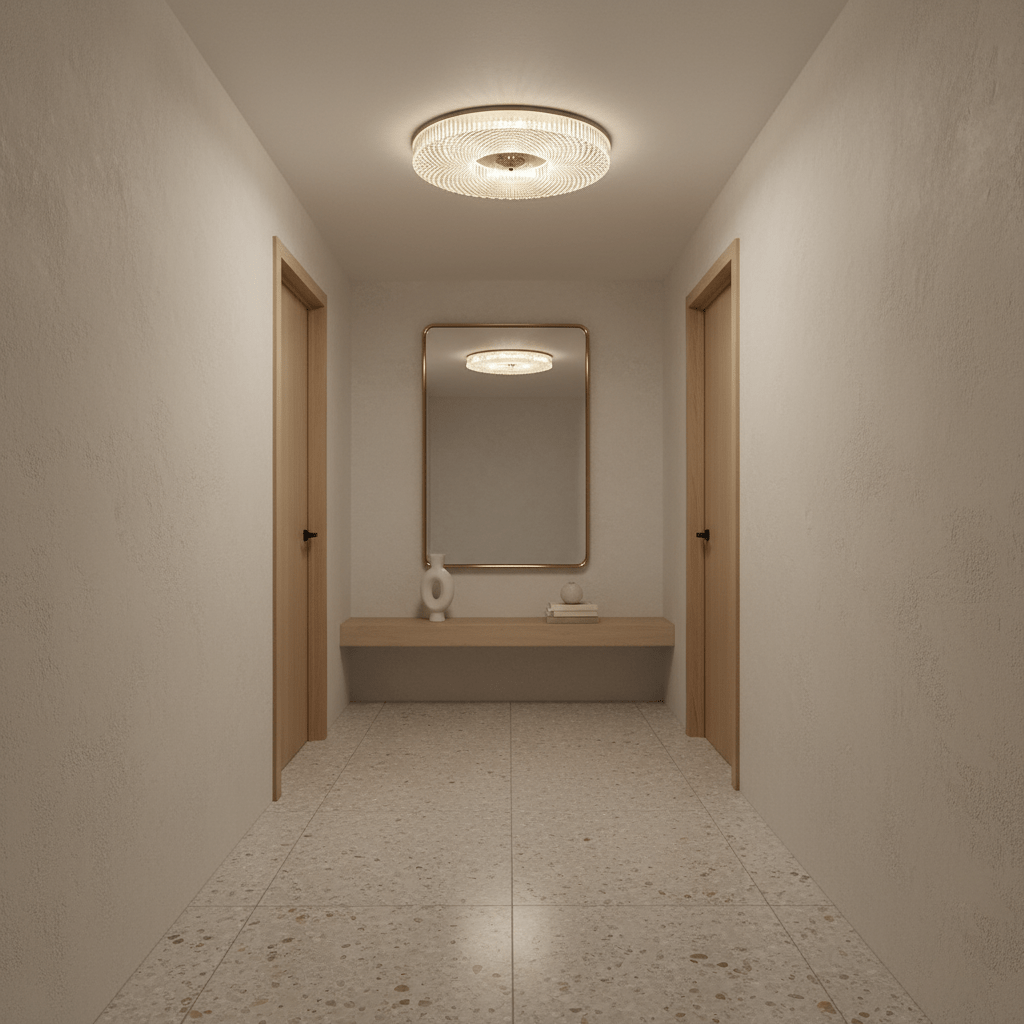 Slim flush mount ceiling light shown from a low angle