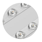 Slim LED flush mount ceiling light lit in a bedroom