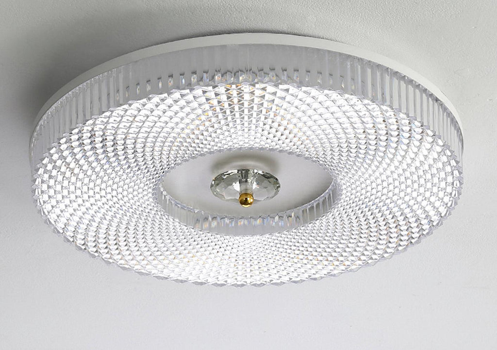 Flush mount ceiling light with white acrylic diffuser detail