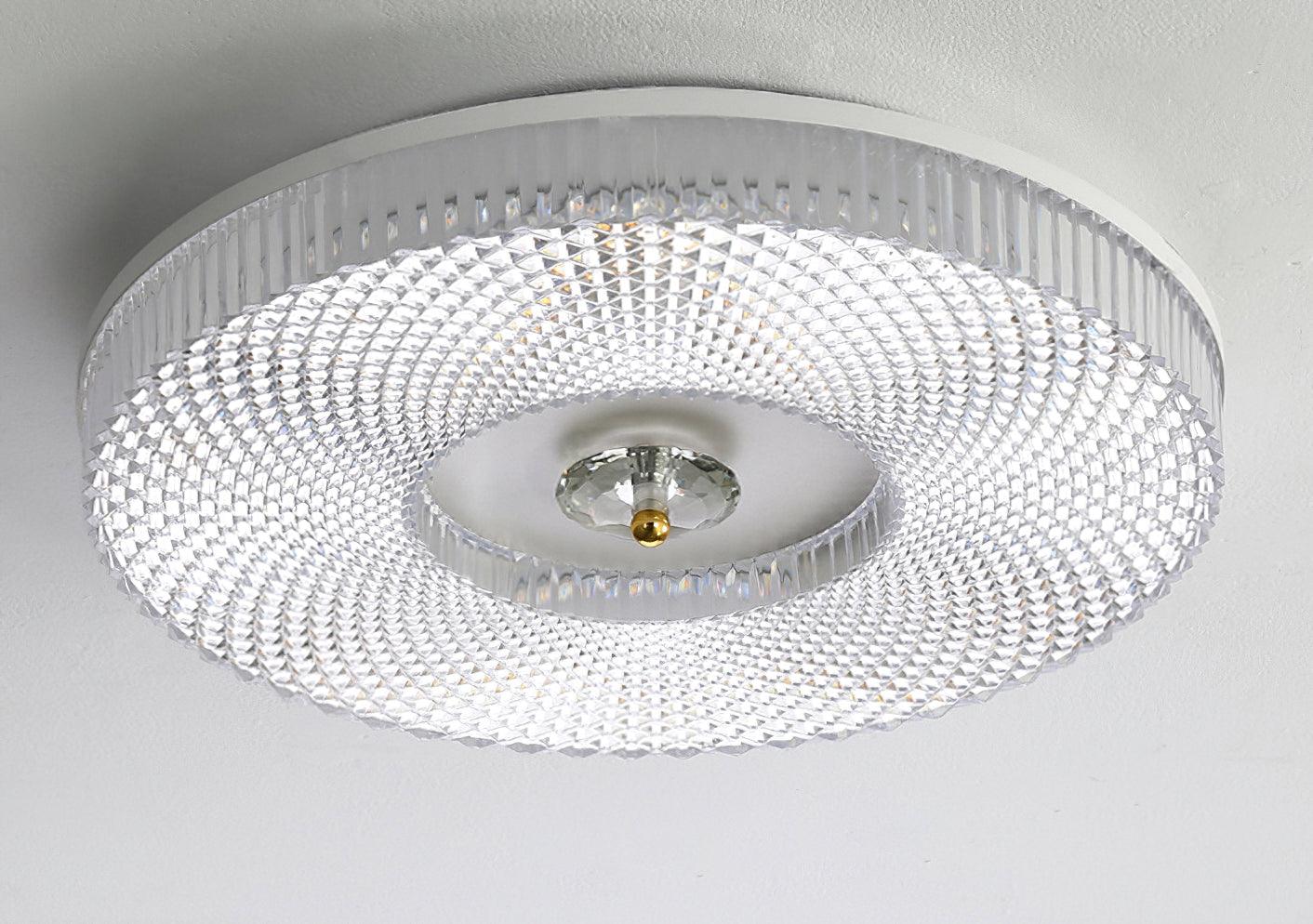 Flush mount ceiling light with white acrylic diffuser detail