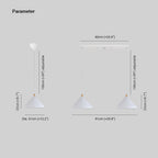 Dimension drawing for the Clérachic cone pendant: Dia. 31cm (≈12.2″), 22cm (≈8.7″) high, 150cm (≈59″) cord; 2-light bar 60cm (≈23.6″), span 91cm (≈35.8″).
