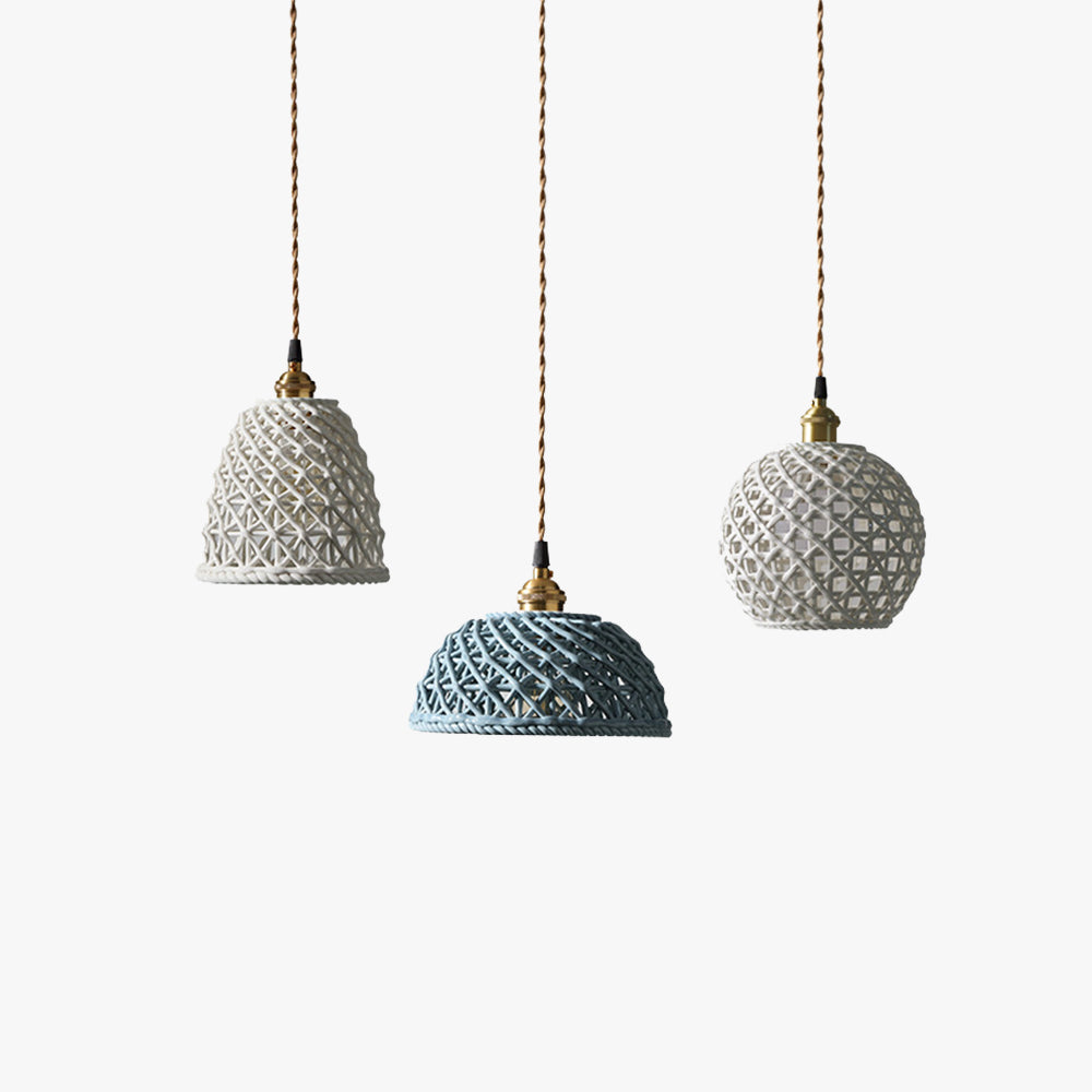 Ceramic Dome Pendant Light, Metal Frame, White or Blue, Kitchen Island Ready