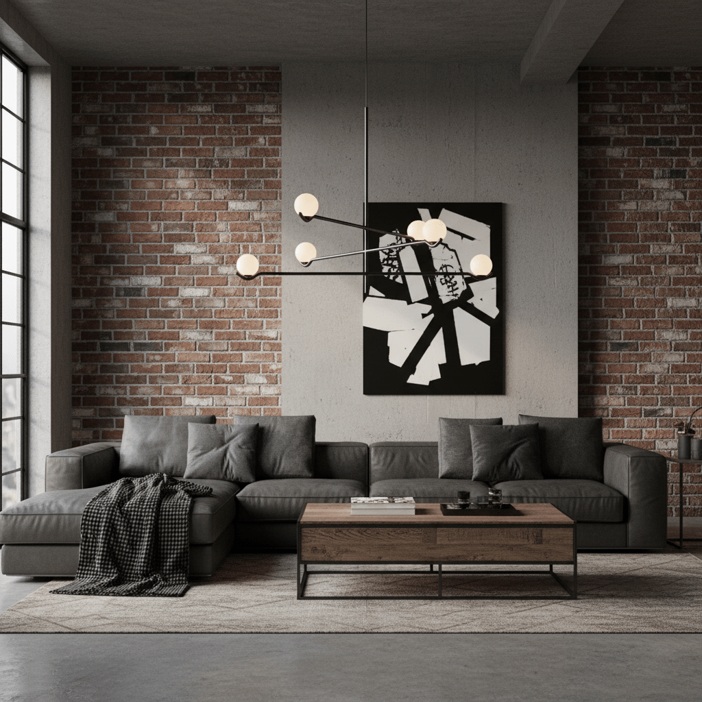 Black Baer pendant light with white glass shades lit warmly