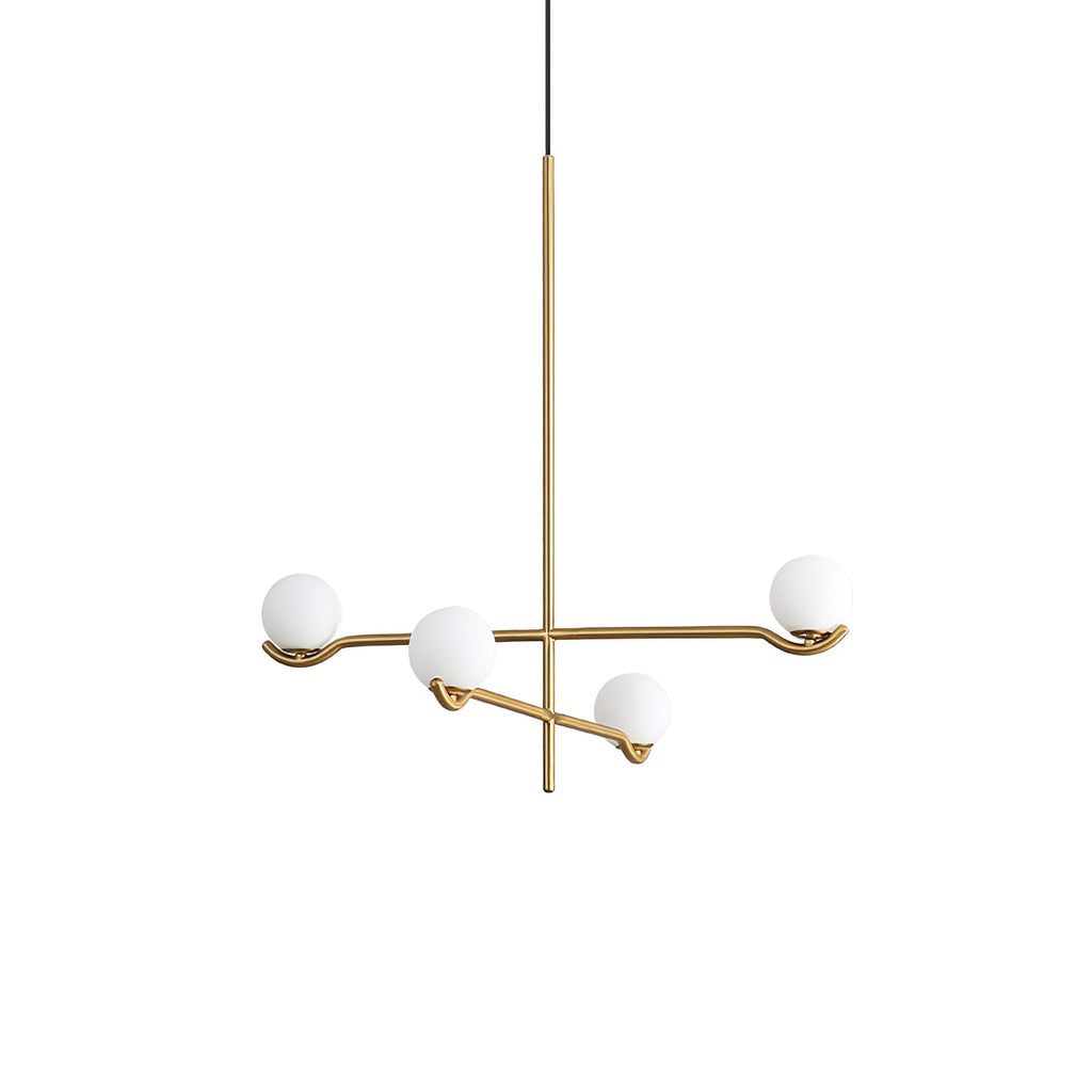 Gold Baer pendant light with white glass globes in a room