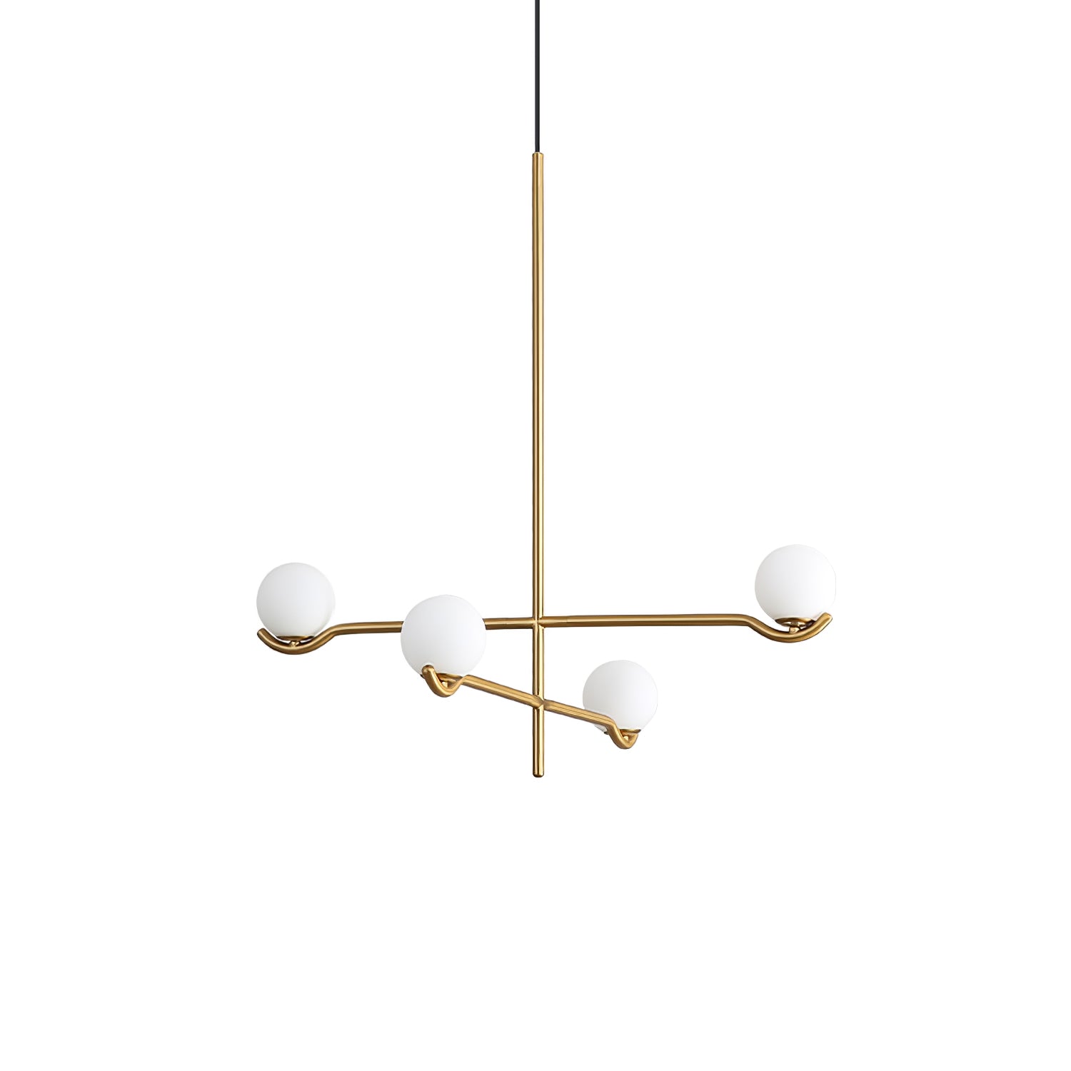 Gold Baer pendant light with white glass globes in a room