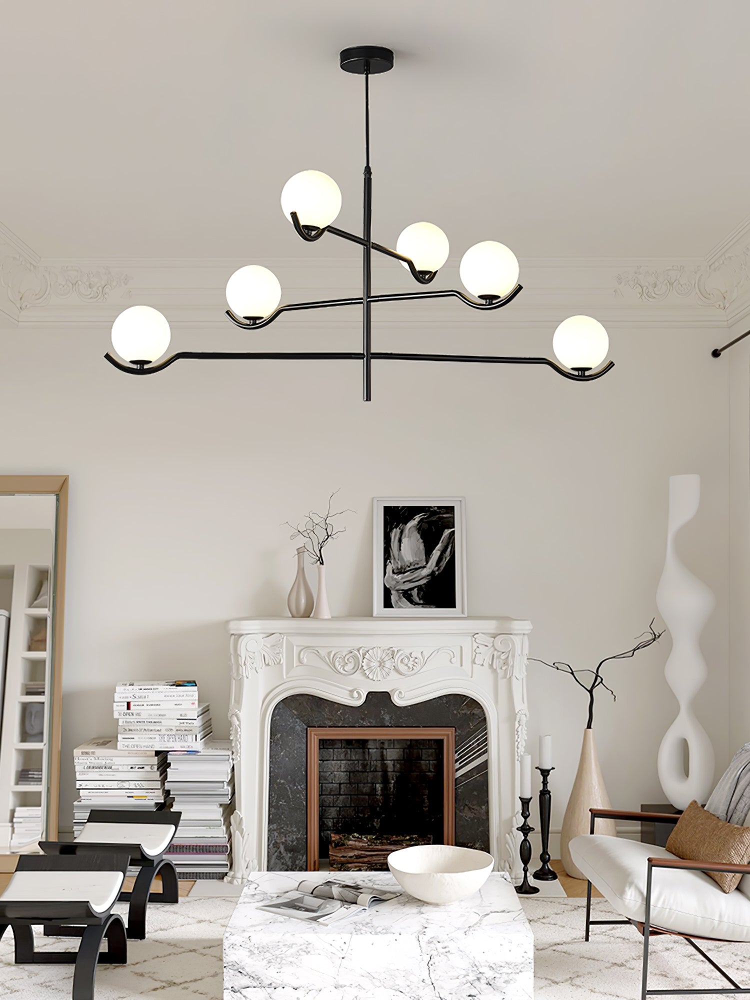Baer pendellampe, hvide glasskærme, G9 LED, sort eller guld