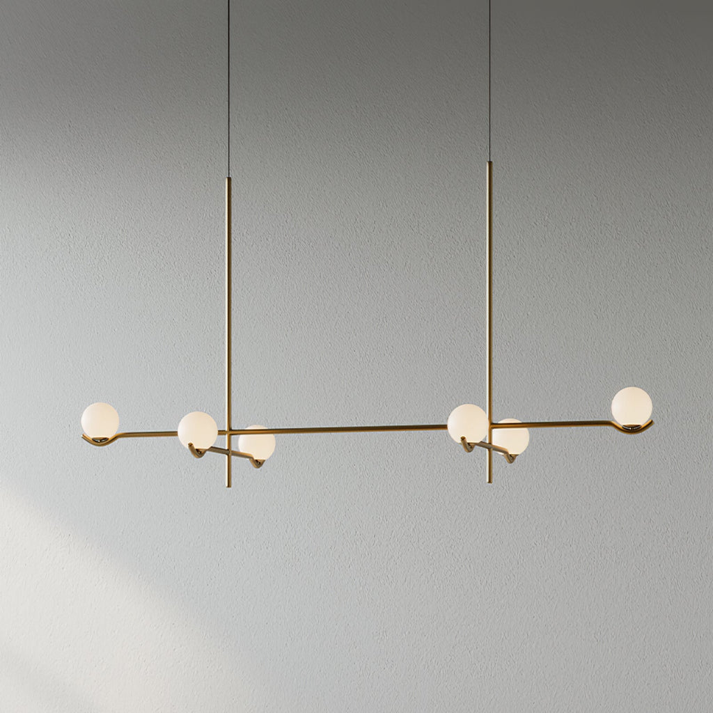 Baer pendant light with white glass shades and slim rods