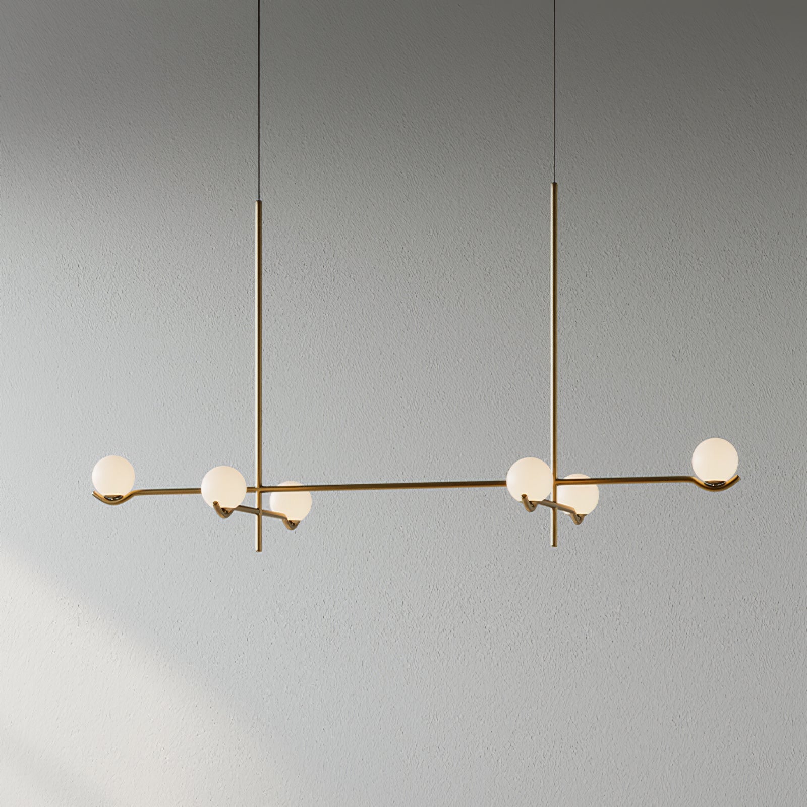 Baer pendant light with white glass shades and slim rods