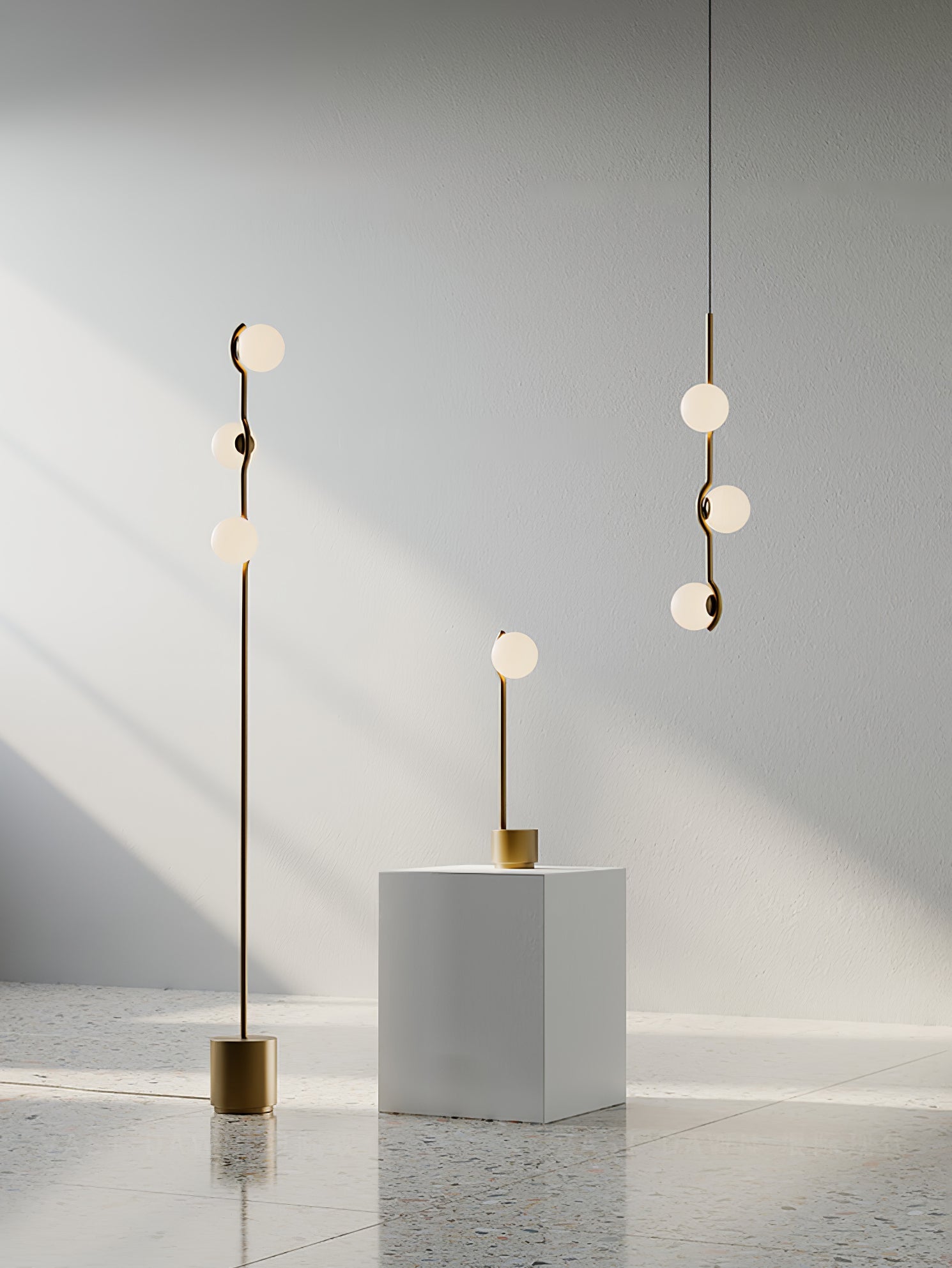 Baer pendellampe, hvide glasskærme, G9 LED, sort eller guld
