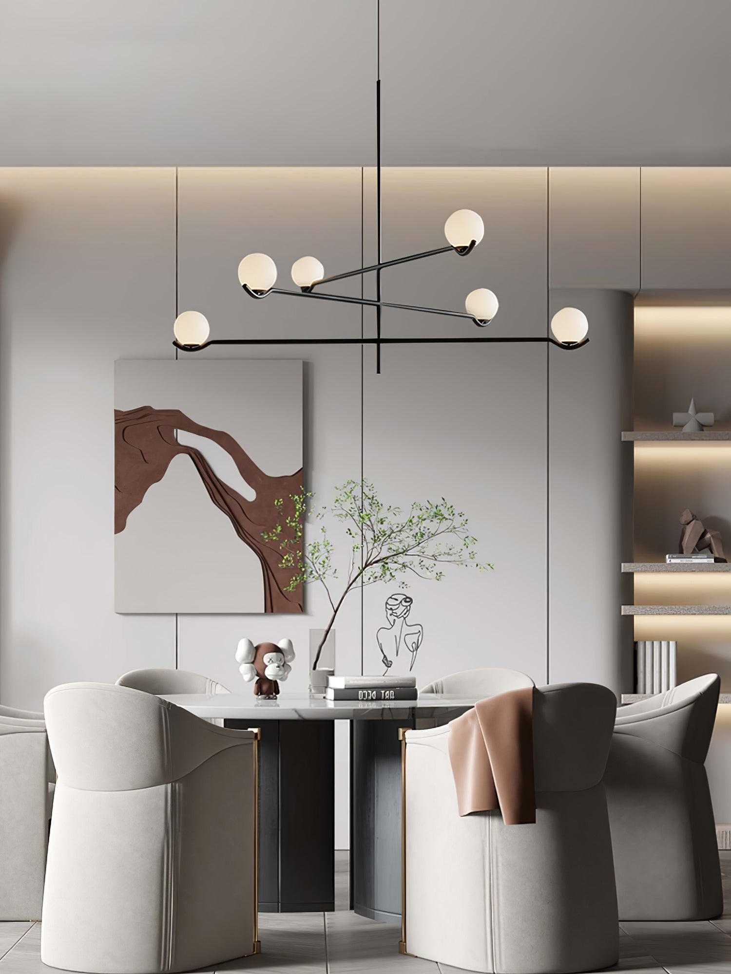 Baer pendellampe, hvide glasskærme, G9 LED, sort eller guld