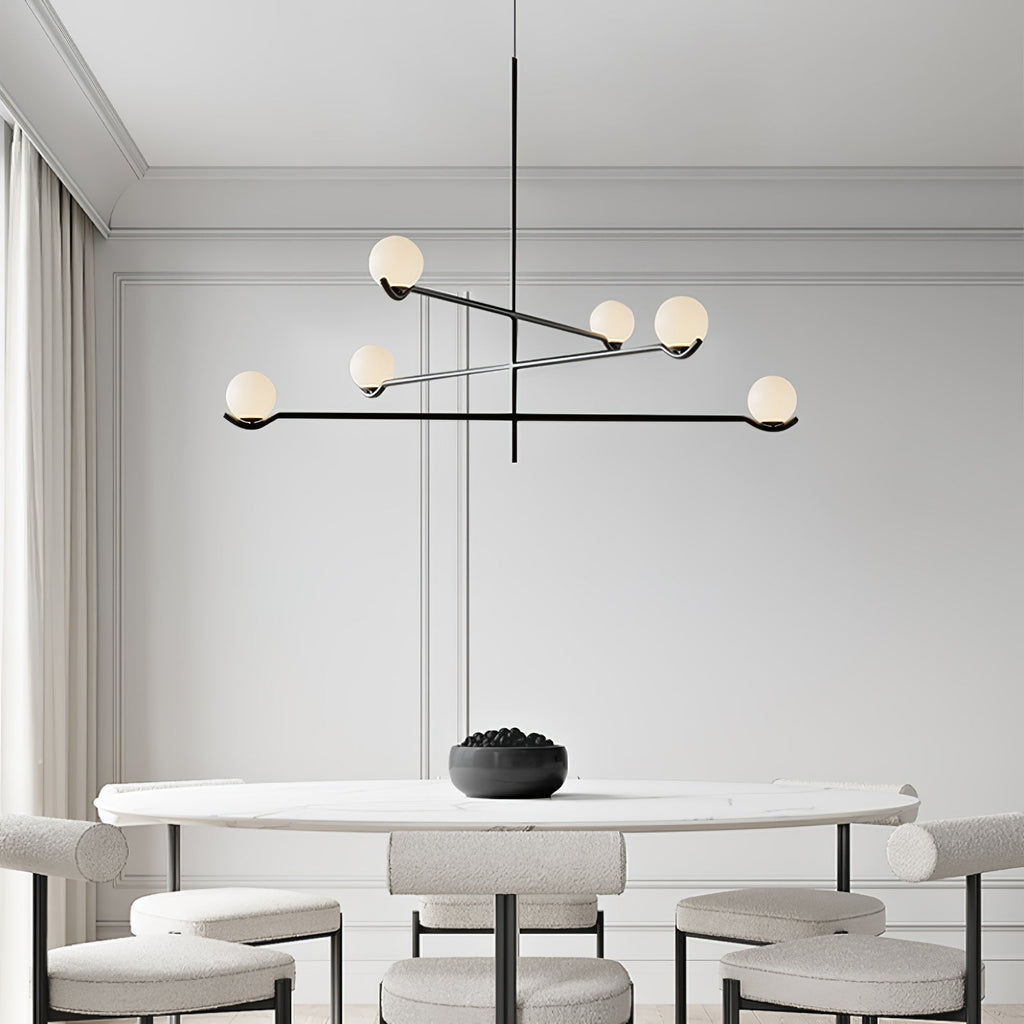 White glass Baer pendant light shades at varied heights