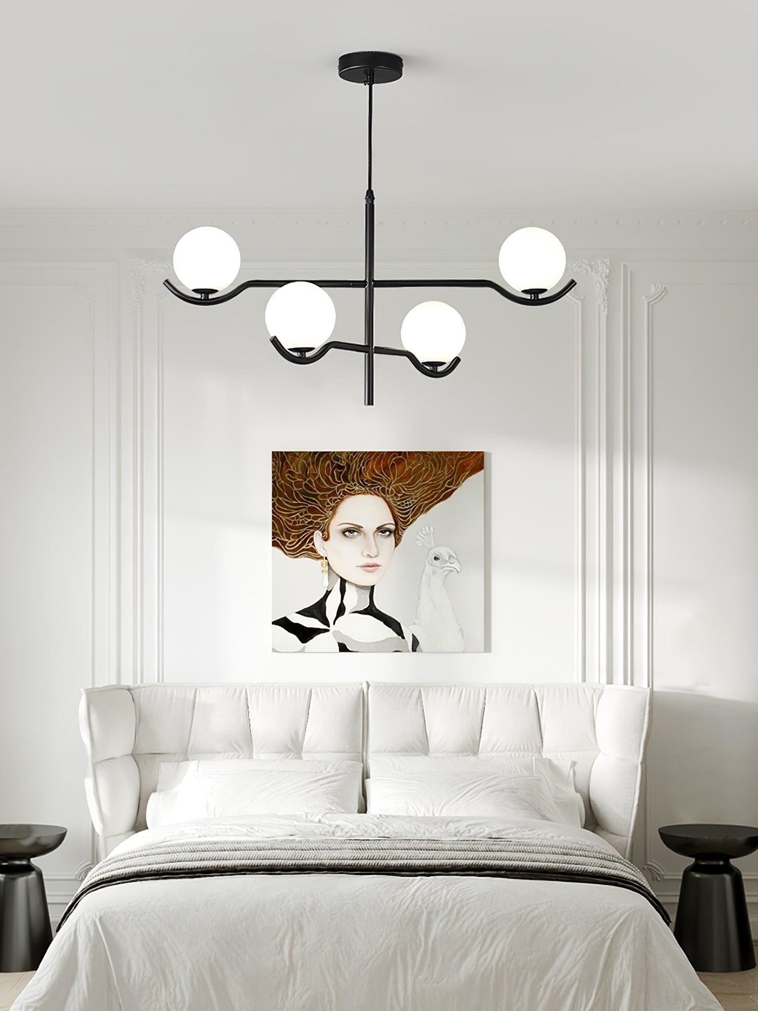 Baer pendellampe, hvide glasskærme, G9 LED, sort eller guld